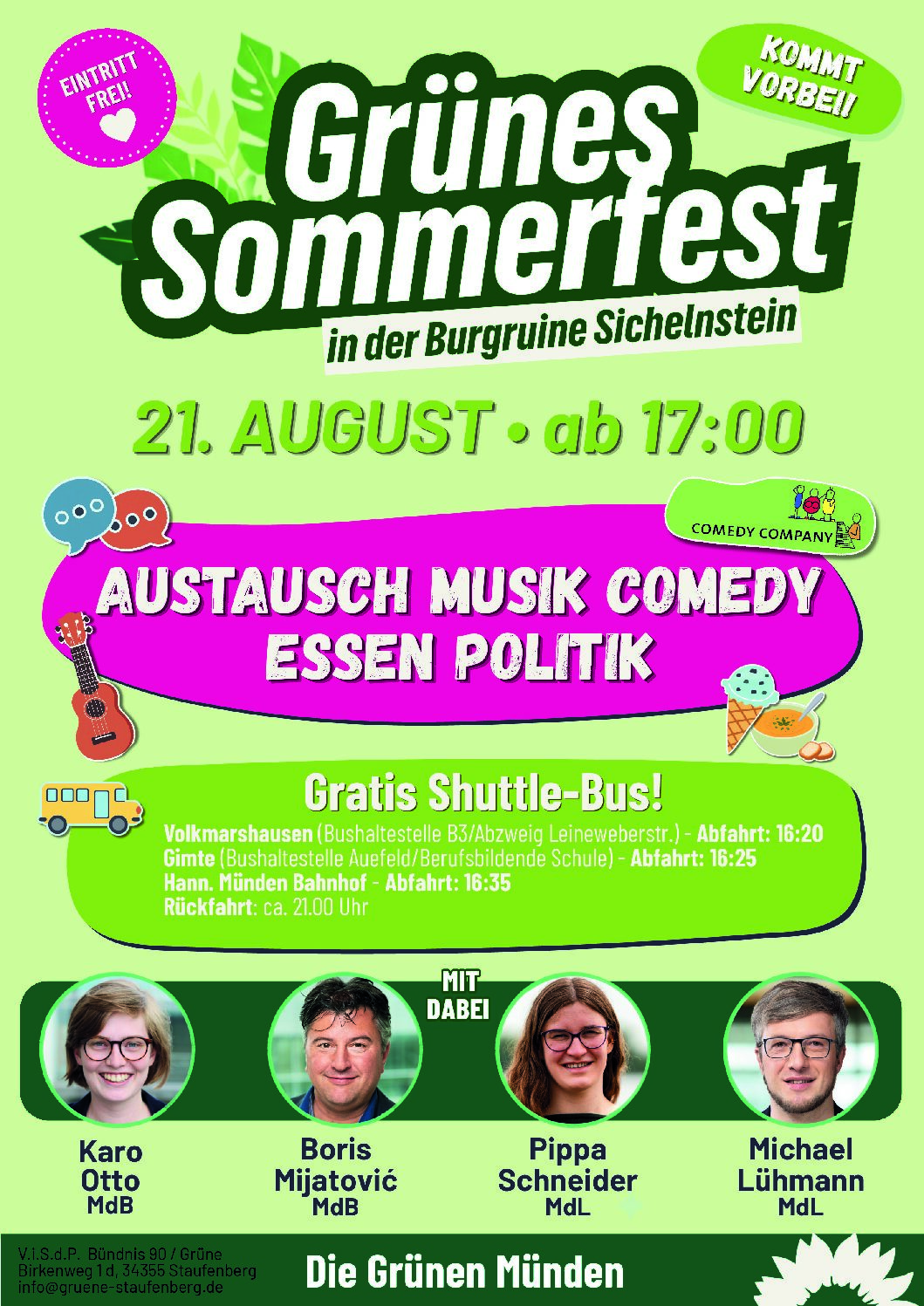 Wir feiern unser Grünes Sommerfest auf der Burgruine Sichelnstein 21.8.26 ab 17:00Uhr.